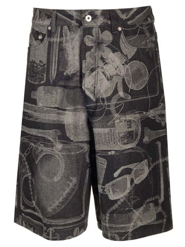 Denim Bermuda Shorts With X-ray Pattern - Off-White - Modalova