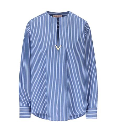 Logo Plaque Striped Curved Hem Shirt - Valentino - Modalova