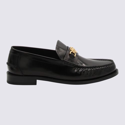 Black And Gold Leather Medusa Loafers - Versace - Modalova