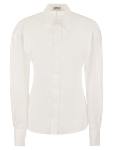 Stretch Cotton Poplin Shirt With Cotton Organza Sleeves And Necklace - Brunello Cucinelli - Modalova