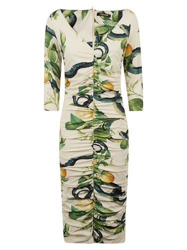 Snake Lemon Print V-neck Dress - Roberto Cavalli - Modalova