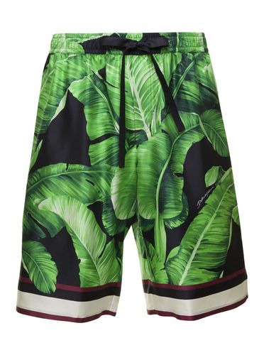 Black & Bermuda Shorts With All-over Leaf Print In Silk Man - Dolce & Gabbana - Modalova