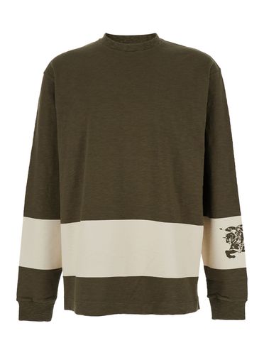 Green Sweater With Contrasting Band And Logo In Cotton Man - Burberry - Modalova