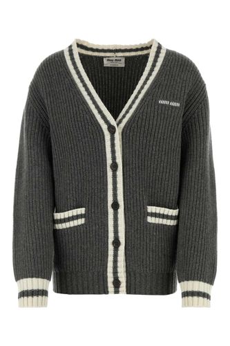 Grey Cashmere Blend Oversize Cardigan - Miu Miu - Modalova