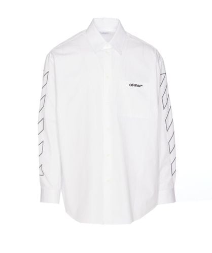 Off- Logo Embroidered Long Sleeved Overshirt - Off-White - Modalova