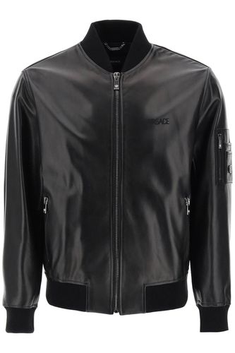 Versace Black Leather Bomber Jacket - Versace - Modalova