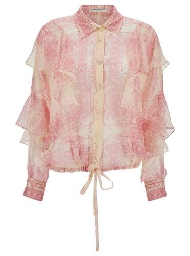 Pink Shirt With Volant And All-over Print In Silk Woman - Philosophy di Lorenzo Serafini - Modalova