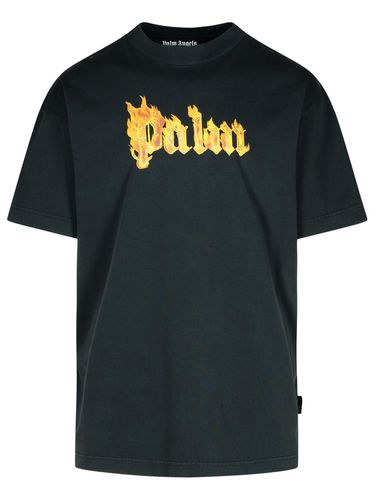 Burning Palm Cotton Oversize T-shirt - Palm Angels - Modalova