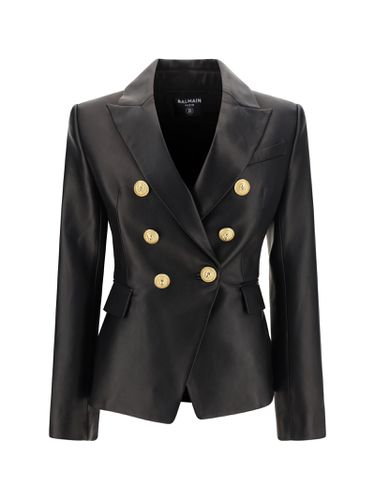 Double-breasted Leather Blazer - Balmain - Modalova