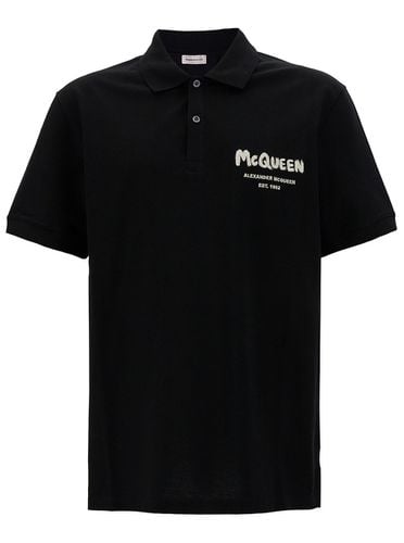 Polo Shirt With Graffiti Logo Print In Cotton Man - Alexander McQueen - Modalova
