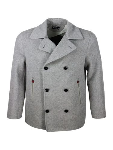 Unlined Double-breasted Peacot Jacket In Pure And Soft Herringbone Cashmere And With Suede Finish - Kiton - Modalova
