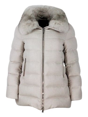 Coat Made In Fine Cashmere Blend Flannel Padded With Goose Down. Collar Trimmed With Detachable Fox Fur - Moorer - Modalova