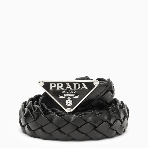 Prada Black Logo Woven Leather Belt - Prada - Modalova