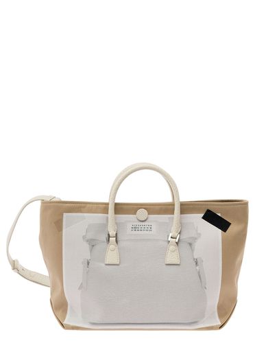 Micro Trompe Loeil 5ac Beige And Tote Bag With Logo Patch In Cotton Blend Woman - Maison Margiela - Modalova