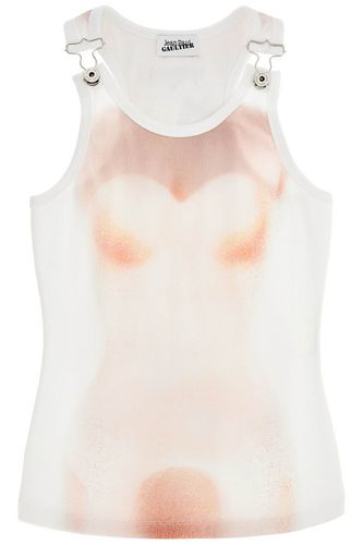 White Cotton Top With Leather Print Le Classique - Jean Paul Gaultier - Modalova