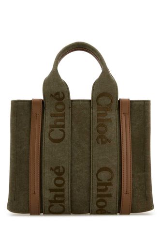 Khaki Canvas Small Woody Shopping Bag - Chloé - Modalova