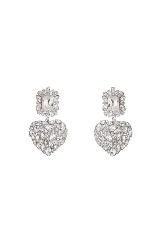 Heart Earrings With Layered Crystals In Silver - self-portrait - Modalova