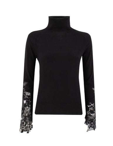 Turtleneck With Floral Lace On The Sleeves - Ermanno Scervino - Modalova