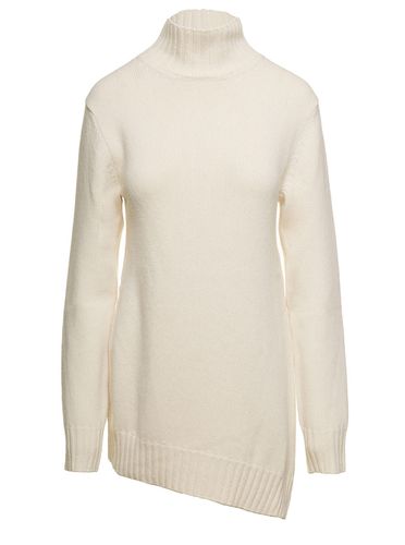 White Mock Neck Jumper With Asymmetric Hem In Wool Woman - Jil Sander - Modalova