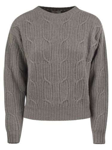 Ribbed Crewneck Sweater With Cable Knits - Peserico - Modalova