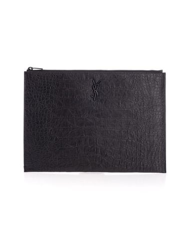 Logo Plaque Zip-up Clutch Bag - Saint Laurent - Modalova