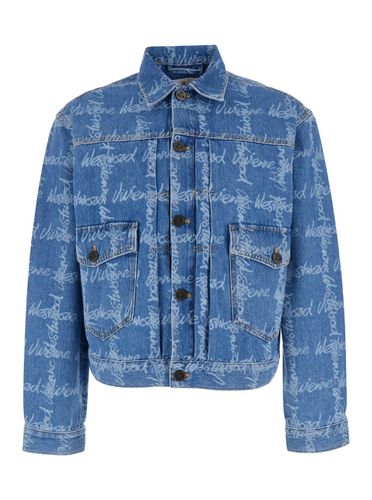 Marlene Jacket With All-over Printed Lettering Logo In Denim Man - Vivienne Westwood - Modalova