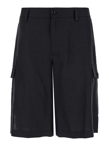Bermuda Shorts With Logo Patch In Linen Man - Dolce & Gabbana - Modalova