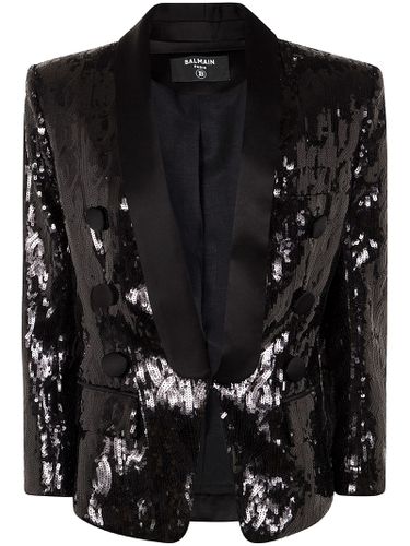 V-neck Glitter Satin Tailored Jkt - Balmain - Modalova