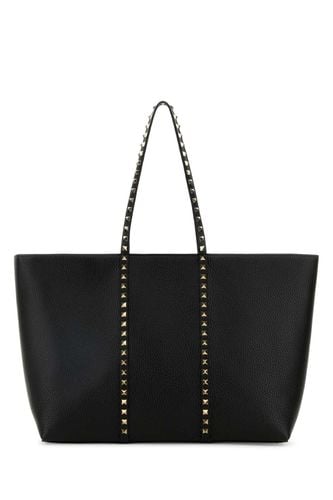 Black Leather Medium Rockstud Shopping Bag - Valentino Garavani - Modalova