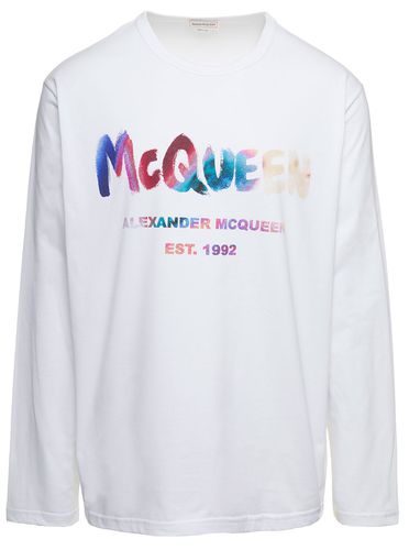 Crewneck Sweatshirt With Multicolor Graffiti Logo Print - Alexander McQueen - Modalova