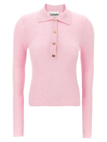 Logo Embroidery Knitted Polo Shirt - Ganni - Modalova