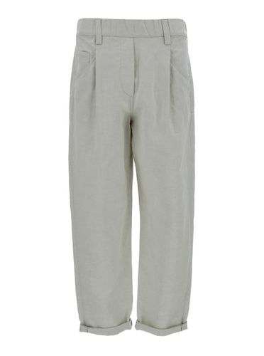 Grey Pleated Trousers In Linen Blend Woman - Brunello Cucinelli - Modalova