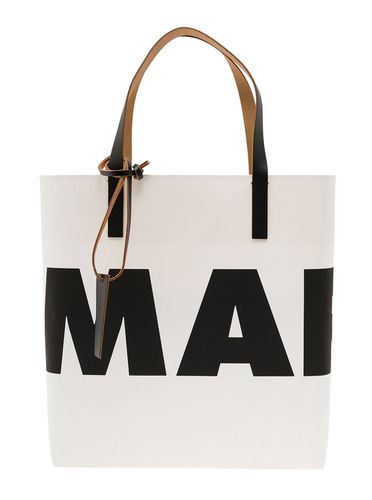 Black And Paper Fabric Shopper Bag With Logo Woman - Marni - Modalova