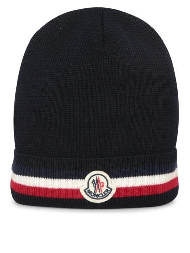 Moncler Stripe Logo Patch Beanie - Moncler - Modalova