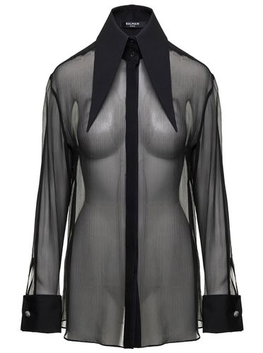 Shirt With Oversized Pointed Collar In Silk - Balmain - Modalova