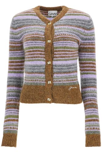 Soft Striped Cardigan With Fluffy - Ganni - Modalova