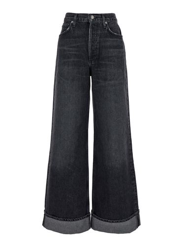 Dame Black Flared Jeans With Cuffs In Denim Woman - AGOLDE - Modalova