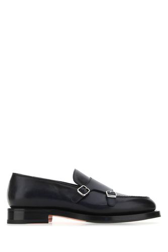 Black Leather Monk Strap Shoes - Santoni - Modalova