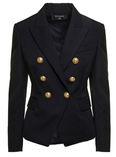 Double-breasted Jacket With Branded Buttons And Asymmetric Cut In Wool Woman - Balmain - Modalova