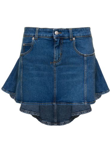 Mini-skirt With Pleated Detail At The Back In Stretch Cotton Denim Woman - Alexander McQueen - Modalova