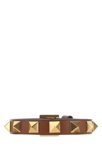 Brown Leather Rockstud Bracelet - Valentino Garavani - Modalova