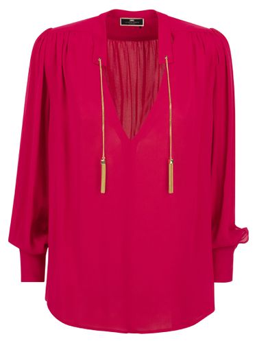 Georgette Shirt With Stand-up Collar - Elisabetta Franchi - Modalova