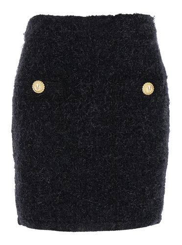 Pencil Mini Skirt With Jewel Buttons In Tweed Woman - Balmain - Modalova