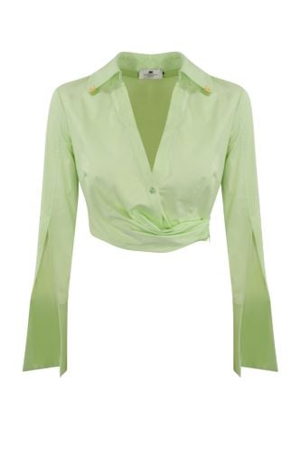 Satin Crop Shirt With Draping - Elisabetta Franchi - Modalova