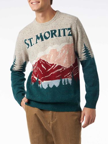 Man Crewneck Donegal Sweater With St. Moritz Postcard Jacquard Print - MC2 Saint Barth - Modalova