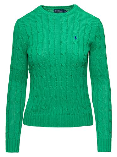 Juliana Green Cable Knit Pullover With Contrasting Embroidered Logo In Cotton Woman - Ralph Lauren - Modalova