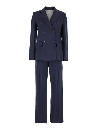 Double-breasted Suit With Notched Revers In Linen And Viscose Stretch Blend Woman - Tela - Modalova