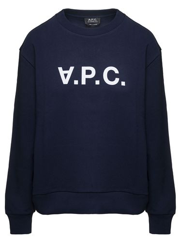 A. P.C. elisa Blue Crewneck Sweatshirt With Contrasting Logo Print In Cotton Woman Sweater - A.P.C. - Modalova