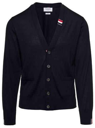 Overisze Black Cardigan With Tricolor Band In Wool Blend Man - Thom Browne - Modalova