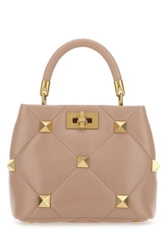 Powder Pink Nappa Leather Small Roman Stud Handbag - Valentino Garavani - Modalova